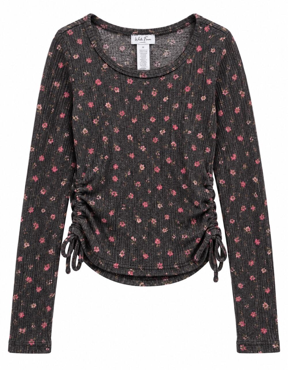 Tilly's WHITE FAWN Girls Black Floral Cinch Top